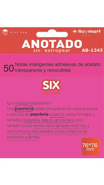 TACO NOTAS QUITA Y PON 76X76 TRANSPARENTES 50H PACK