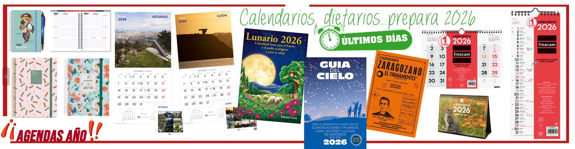 �ltimos d�as calendarios, dietarios, agendas 2026, hasta fin de stock